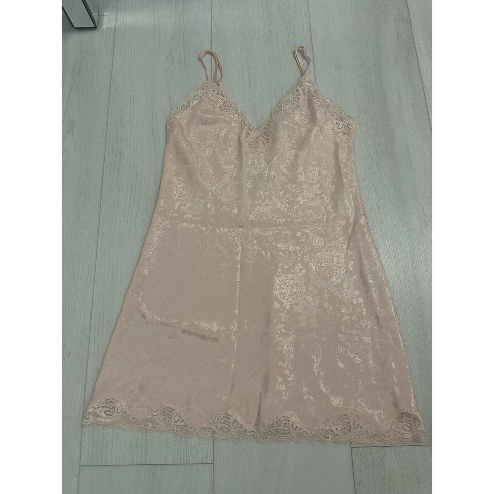 Vintage Victoria's Secret Satin Sleep Slip Sz S Pink - Gold Label - Lace Detail‎